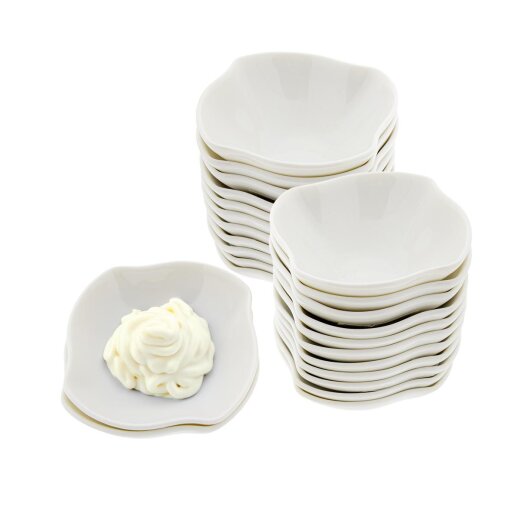 Dipschälchen geschwungen rund 6,9x6,9x3cm, Porzellan, weiß, 12 er Set - TT12794