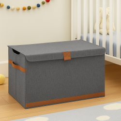 Storage Truhe,Holz/Karton verstärkt,  BOXXN SMILE®, 62x37,5x39cm, Leinen-Polyester, Farbe grau - 14469