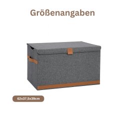 Storage Truhe,Holz/Karton verstärkt,  BOXXN SMILE®, 62x37,5x39cm, Leinen-Polyester, Farbe grau - 14469