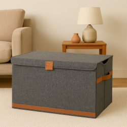 Storage Truhe,Holz/Karton verstärkt,  BOXXN SMILE®, 62x37,5x39cm, Leinen-Polyester, Farbe grau - 14469