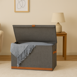 Storage Truhe,Holz/Karton verstärkt,  BOXXN SMILE®, 62x37,5x39cm, Leinen-Polyester, Farbe grau - 14469