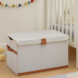 Storage Truhe,Holz/Karton verstärkt,  BOXXN SMILE®, 62x37,5x39cm, Leinen-Polyester, Farbe creme/nature TT14485