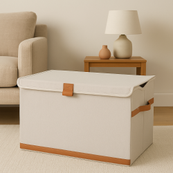 Storage Truhe,Holz/Karton verstärkt,  BOXXN SMILE®, 62x37,5x39cm, Leinen-Polyester, Farbe creme/nature TT14485