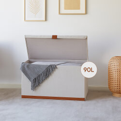 Storage Truhe,Holz/Karton verstärkt,  BOXXN SMILE®, 62x37,5x39cm, Leinen-Polyester, Farbe creme/nature TT14485