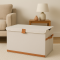 Storage Truhe,Holz/Karton verstärkt,  BOXXN SMILE®, 62x37,5x39cm, Leinen-Polyester, Farbe creme/nature TT14485