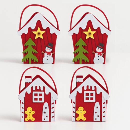 4er Set Filztaschen Weihnachten,13,5x17x6,5 cm, 12x14x7 cm "Schneemann", "Lebkuchenhaus"