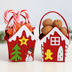 4er Set Filztaschen Weihnachten,13,5x17x6,5 cm, 12x14x7 cm "Schneemann", "Lebkuchenhaus"