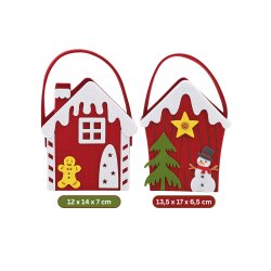 4er Set Filztaschen Weihnachten,13,5x17x6,5 cm, 12x14x7 cm "Schneemann", "Lebkuchenhaus"