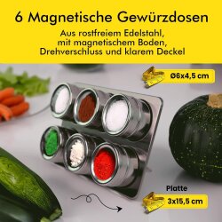 esmerina® - 6er Set Gewürzdosen Edelstahl Magnetisch (TT10914)
