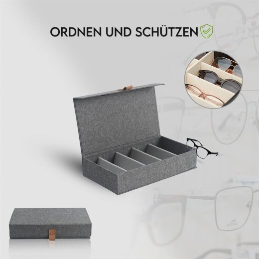 Storagebox-Brillensammler, Holz/Karton verstärkt,faltbar,BOXXN SMILE®, 30x17x6cm, Leinen, Polyester, Farbe grau