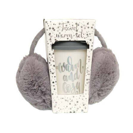 Kaffeebecher To Go mit Silikondeckel 450ml 9x13,5cm und Ohrenwärmer 25cm im Set
