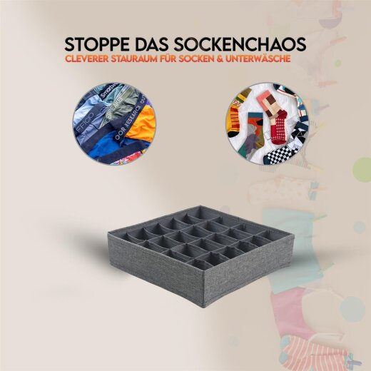 Multi-Organizer 24 Fächer, Karton verstärkt faltbar, BOXXN SMILE®, 30x30x8 cm, Leinen, Polyester, Farbe grau