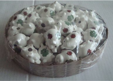 60 Stück Porzellan Mini  Glücksschwein weiß, 3 sort, Größe: 3.5*3*3CM,
