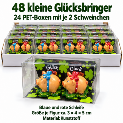 24x 2er Set Glücksschwein 3x4x5cm, Schleife, Kunststoff, PET-Box,24 er Displaybox