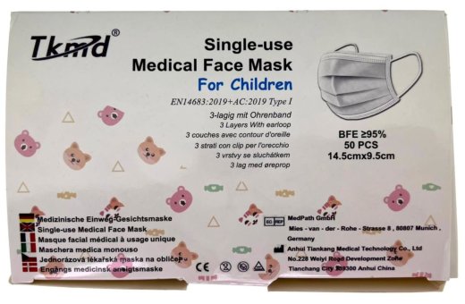 Tkmd Medical Face Mask for Children - 3-lagig mit Ohrenband - weiss