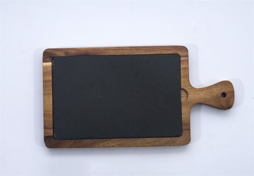 Holztablett aus Akazie mit Schiefereinsatz, quadratisch
