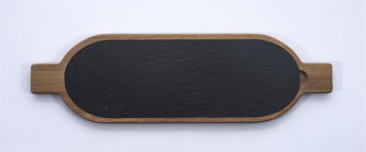 Holztablett aus Akazie mit Schiefereinsatz, Ellipse Form