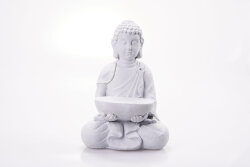 Eleganter Sitzender Buddha mit Vogelbad in Zement -...
