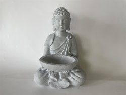 Sitzender Buddha mit Vogelbad, zement - 28,5x19x40 cm