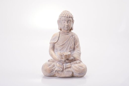 Eleganter Sitzender Buddha mit Kerzenhalter in Creme - 28,5x19x40 cm aus hochwertigem Magnesia