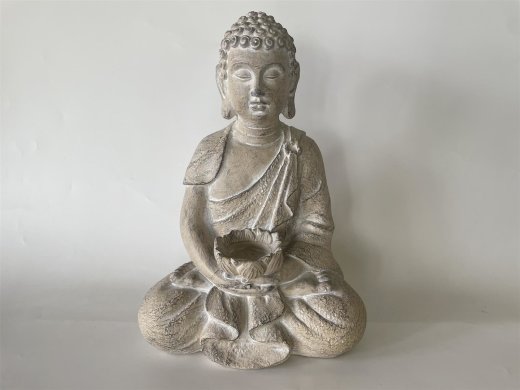 Sitzender Buddha mit Kerzenhalter, creme - 28,5x19x40 cm