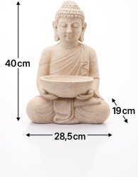Eleganter Sitzender Buddha mit Kerzenhalter in Creme -...
