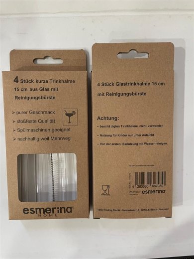 esmerina® 4er Set Glastrinkhalme kurz 15cm mit Bürste