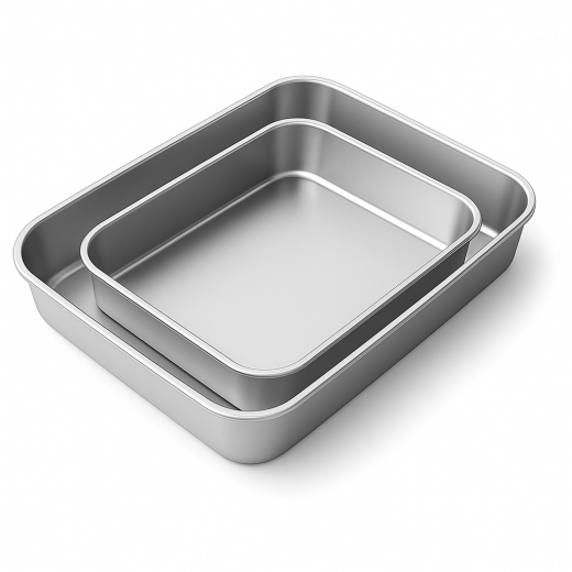 2er Set esmerina® Edelstahl Auflaufform/Backblech rechteckig, 26x20x5 cm, 31x24x5 cm