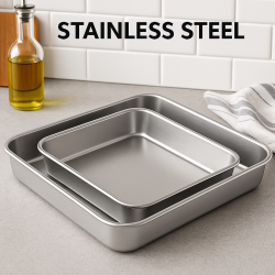 2er Set esmerina® Edelstahl Auflaufform/Backblech rechteckig, 26x20x5 cm, 31x24x5 cm