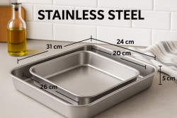 2er Set esmerina® Edelstahl Auflaufform/Backblech rechteckig, 26x20x5 cm, 31x24x5 cm
