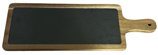 Servierbrett mit Griff, rechteckig 45x15cm, Akazienholz mit Schiefereinsatz, braun