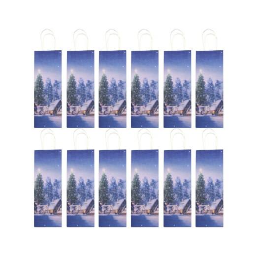 Geschenktüte Kraftpapier, Flaschenüte  12,5x9x35 cm,  Winterromanze, 2 Designs sortiert