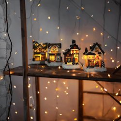 4er Set Leuchthäuser mit LED warmweiss, 5,5x8/9 cm,...