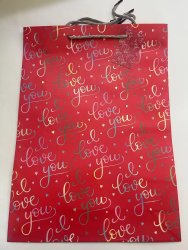 A4 Geschenktüte, glänzend, Happy Birthday in Rot
