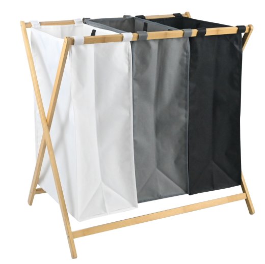 esmerina® Wäschesammler, Bambusrahmen, 3 Stoffbeutel mit Tragegriff, 68,5 x 42 x 68 cm