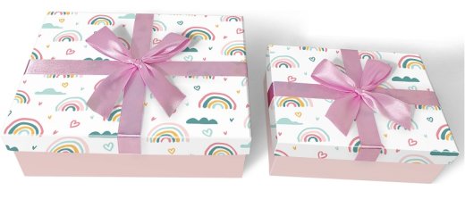 S/2 Geschenkbox, rechteckig, mit Schleifenband,
"over the rainbow"