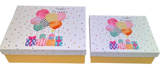 S/2 Geschenkbox, rechteckig, mit Schleifenband,
"Happy Birthday Party"