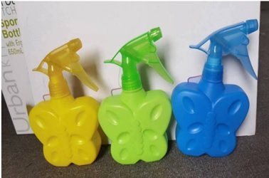 Sprühflasche, 400 ml, 12,5x18 cm, Schmetterling, Kunststoff, gelb, grün, blau sortiert