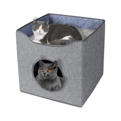 Kittys Penthouse, Katzenhaus,Tierhöhle, grau mit zwei Matratzen, 40x38x40 cm