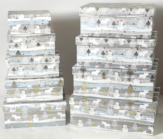 8er Set Geschenkboxen, Hot Stamp Foliendruck, 31x23x11,8 cm, rechteckig "Wintertime"