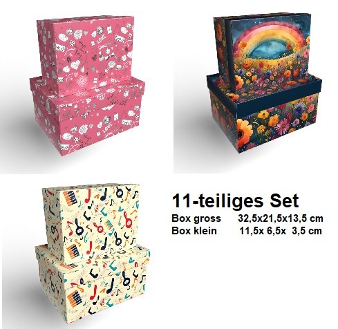11er Set Geschenkboxen 32,5x21,5x13,5cm bis 11,5x6.5x3,5cm "Love it" 3 - Designs sortiert