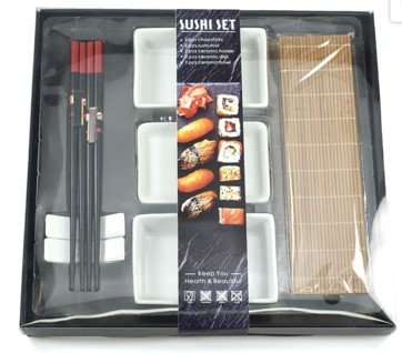 Sushi-Set 10 teilig, Bambus Platzsets 25x20cm, 2 Paar Essstäbchen