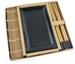 Sushi-Set 5 teilig, 2 Bambus Platzsets 20x25cm, 2 Paar...