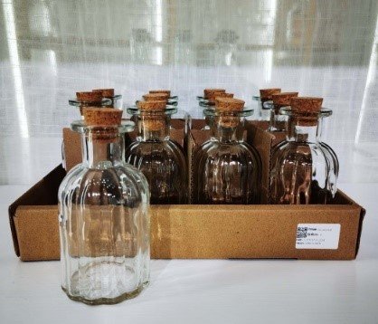 Glasflasche mit Korkstopfen, 12 Stück im Papptray, 5.4x11.5cm