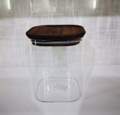 Borosilikat Vorratsglas mit Holzdeckel und Dichtring, 10x10x12.8cm