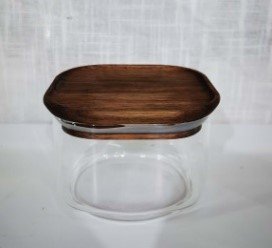 Borosilikat Vorratsglas mit Holzdeckel und Dichtring, 10x10x7.8cm