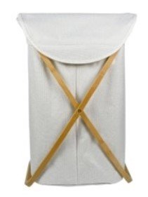 Wäschesammler 35x35x70cm mit Deckel, Gestell Bambus, Polyester hellgrau, brauner Karton mit Label