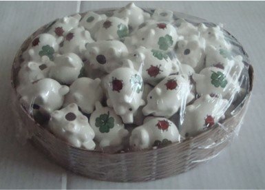 Porzellan Mini  Glücksschwein weiß, 3 sort, Größe: 3.5*3*3CM, Mailorderpacking, mit Barcode am Artikel