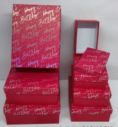 7er Set Geschenkbox, rechteckig, Happy Birthday in rot