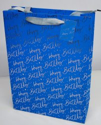 A4 Geschenktüte, glänzend, Happy Birthday in blau